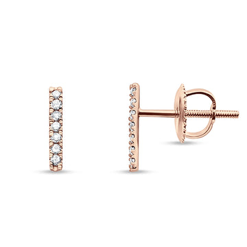 Solid 14K Rose Gold 10mm Bar Line Modern Diamond Stud Earrings Screw Back Wholesale